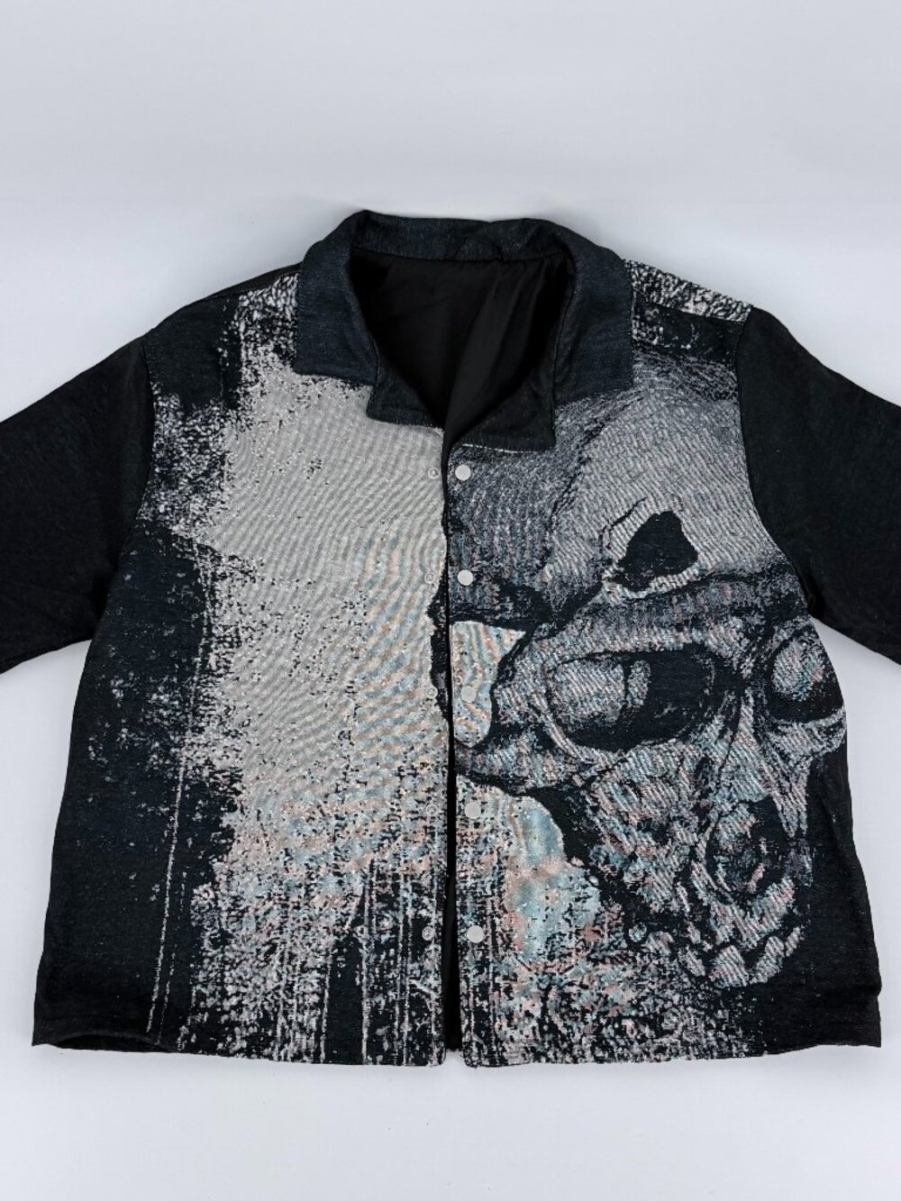 Novamen Woven Tapestry Skull Graphic Button Up Shirt Jacket XL NWOT Streetwear